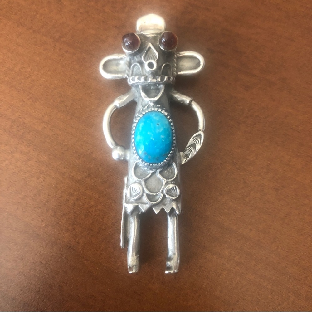 3” Navajo Indian  Silver Turquoise Kachina Pendant Jewelry